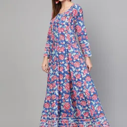 Idalia Royal Blue Cotton Floral Print Anarkali Kurta image 3