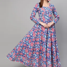 Idalia Royal Blue Cotton Floral Print Anarkali Kurta image 1
