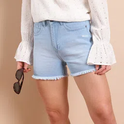 Mast & Harbour Women Cotton Washed Slim Fit Frayed Jorts-picture-14