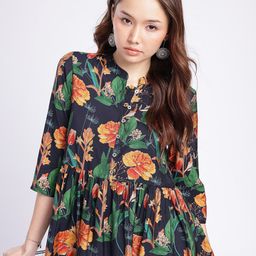 Anouk Rustic Floral Printed Gathered A-Line Kurti-picture-4