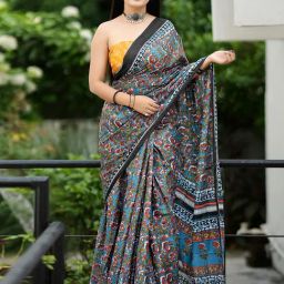 Saree Mall Blue Printed Sarees With Unstitched Blouse-picture-33