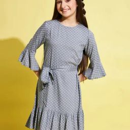 StyloBug Girls Grey Cotton Printed Dress-picture-17