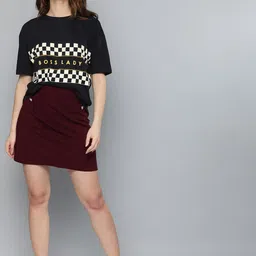 HERE&NOW Women Black Checked Round Neck T-shirt-picture-23