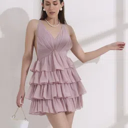 Salvia Sky Georgette Fit & Flare Dress image 3