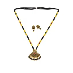 Digital Dress Room Gold Plated Long Mangalsutra Designs and Earrings Set Flower Pendant for Women image 4