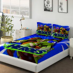 DDecor Blue & Green Cartoon Characters 150 TC Cotton 1 Queen Bedsheet with 2 Pillow Covers-picture-24