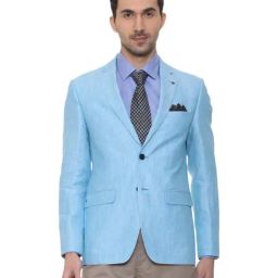 Louis Philippe Sky Blue Linen Slim Fit Self Pattern Blazer-picture-47