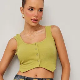 STREET 9 Women Ribbed Cotton Tank Crop Top-image-96