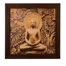 eCraftIndia Brown & Beige Meditating Buddha Satin Matt Textured Framed Wall Art-image-70