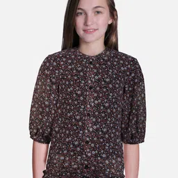 Gini and Jony Girls Floral Print Mandarin Collar Shirt Style Top-picture-32