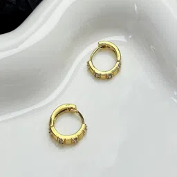 AQUASTREET Gold Plated Zircon Studded Circular Shaped Hoop Earrings-picture-12