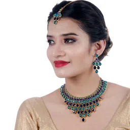 lucky jewellery Designer Gold Plated Elegant Stone Necklace Set For Women & Girls (825-L1SS-837-PARENT) image 4