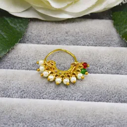 jewelopia Maharashtrian Diamond Banu Nath Ruby AD/CZ Non Piercing Marathi Nose Stud for Girls and Women image 5