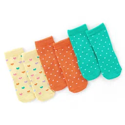 Cute Walk by Babyhug Anti Bacterial Ankle Length Socks Heart & Polka Dot Design Pack of 3 - Multicolour-picture-18
