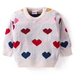 Babyhug Knitted Full Sleeves Pullover Sweater With Hearts Design - Multicoour-image-3