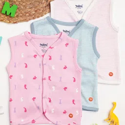 Milou Cotton Pack Of 3 Sleevesless Bio Washed Bunny & Striped Printed Jhablas - Multi Colour-picture-28
