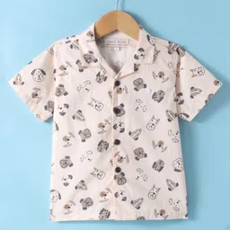 JASH KIDS Cotton Knit Half Sleeves Shirt with Dog Print - Brown-image-65