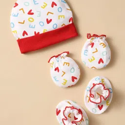 Ben Benny 100% Cotton Interlock Knit Cap Mittens & Booties Set With Text Print White - Diameter 8.5 cm-picture-20