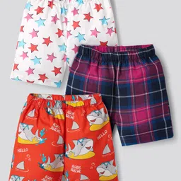 Babyhug Cotton Woven Above Knee Length Boxers with Checks & Shark Print Pack of 3 - White & Orange-picture-36