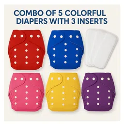 Sparkle Joy Free Size Reusable Cloth Diaper With Insert Pad 5 Pcs Diaper With 3 Pcs Insert- Multicolor-picture-27