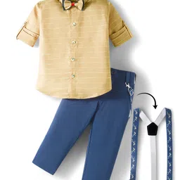 Rikidoos Full Sleeves Striped Shirt Pant With Suspender & Bow Set - Yellow & Blue-picture-26