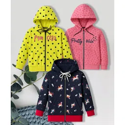 3PIN Cotton Knit Pack Of 3 Full Sleeves Polka Dots & Typography Printed Light Winter Hooded Sweatshirts - Multi Colour-picture-44