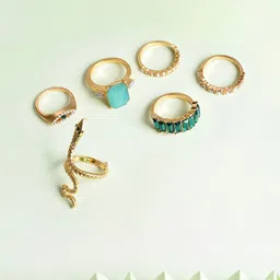 DressBerry Set Of 6 Gold Plated Designer Stone Studded Finger Rings-picture-42
