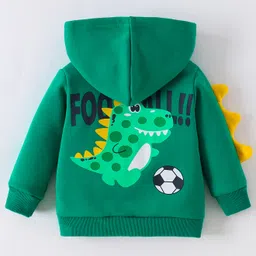 Kookie Kids Full Sleeves Front Open Hooded Sweatshirt With Football Print & Kangaroo Pockets - Green image 2