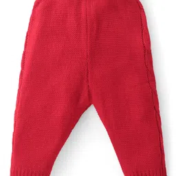 Babyhug Fleece Knit Full Length Woollen Pants With Cable Knit Design - Red image 2