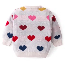 Babyhug Knitted Full Sleeves Pullover Sweater With Hearts Design - Multicoour image 2