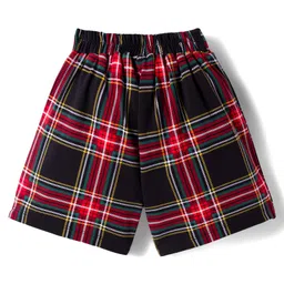 CrayonFlakes Cotton Knit Bow Applique & Tartan Checked Skorts - Black image 3