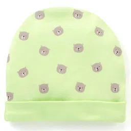 Babyhug 100% Cotton Cap Mittens & Booties Set Teddy Print - Green image 3