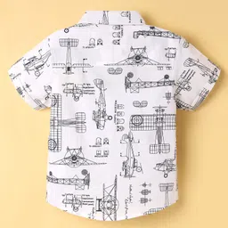 ToffyHouse Poplin Woven Half Sleeves Shirt & Short With Bow Suspender & Airplane Print - Teal Blue & White image 3