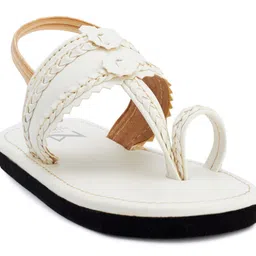 The Madras Trunk Unisex Leaf Vine Design Kolhapuri Sandals - White image 5