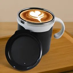 DeoDap Set of 2 Black & White Stainless Steel Mugs With Lids image 2