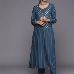 Biba Paisley Printed Pleated Design A-line Kurta with Trousers-picture-30
