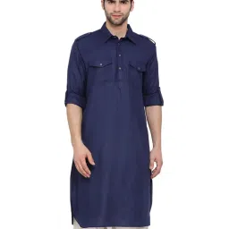 VASTRAMAY Navy Cotton Regular Fit Pathani Kurta image 1