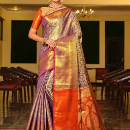 JUST FASHION Purple Silk Woven Saree With Unstitched Blouse-picture-17