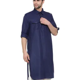 VASTRAMAY Navy Cotton Regular Fit Pathani Kurta image 3