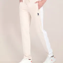 U.S. Polo Assn. Beige Cotton Slim Fit Colour Block Trackpants image 1