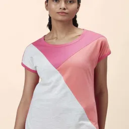Ajile by Pantaloons Pink & Grey Cotton Color-Block Sports Top image 1