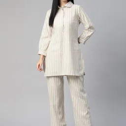 Cottinfab Beige Cotton Striped Co-Ord Set image 1
