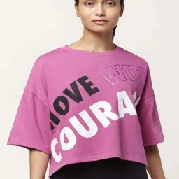 Ajile by Pantaloons Pink Cotton Graphic Print Sports Top image 1