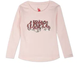 U.S. Polo Assn. Kids Pink Cotton Embellished Full Sleeves T-Shirt image 1