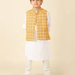 Fabindia Kids Yellow Floral Print Nehru Jacket image 1