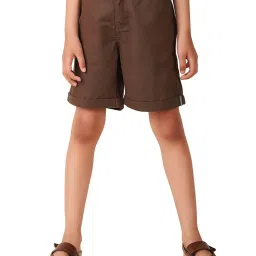 Fabindia Kids Brown Solid Shorts image 1