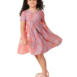 Fabindia Kids Lavender & Coral Printed Dress image 1
