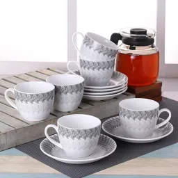 Clay Craft Multicolor Fine Ceramic Cup & Saucer Set of 12- 210 ml image 1