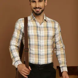 Indian Needle Cream Regular Fit Checks Shirt-picture-13