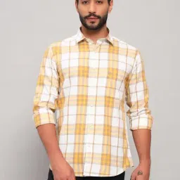 Cantabil Yellow Cotton Regular Fit Checks Shirt-picture-40